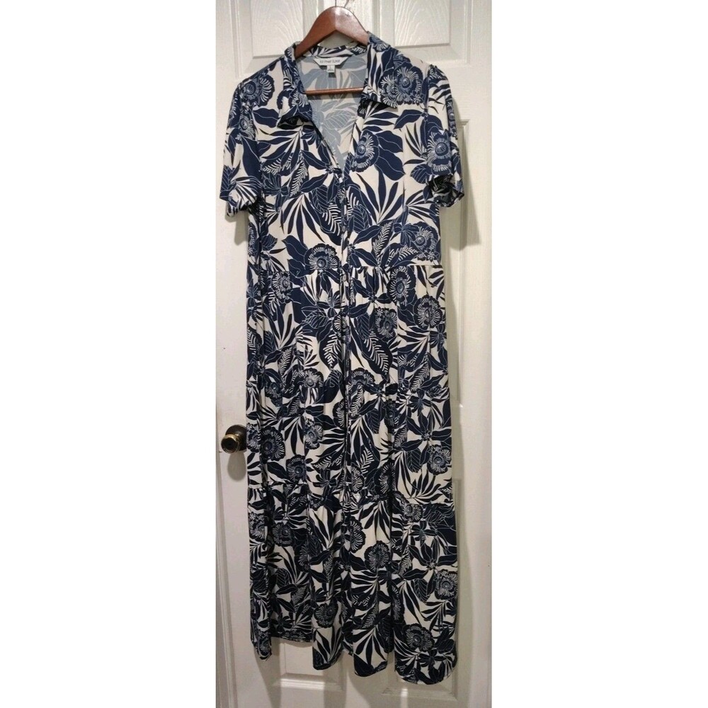 La Mer Luxe Maxi Dress Blue and White Floral Tropical Print Women's Size Large - Picture 5 of 10